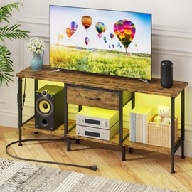 GYIIYUO LED TV Stand with Power Outlet and Fabric Drawer for 55 50 45 Inches TV - Entertainment Center and Industrial TV Console Table for Living Room, Bedroom- 47" Rustic Brown