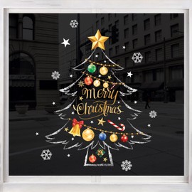2 Sheets Christmas Tree Window Clings Christmas Window Decals Decorations Snowflake Bell Balls Winter Xmas Tree Stickers Cartoon Merry Christmas Decals for Xmas Party Window Glass DIY Supplies