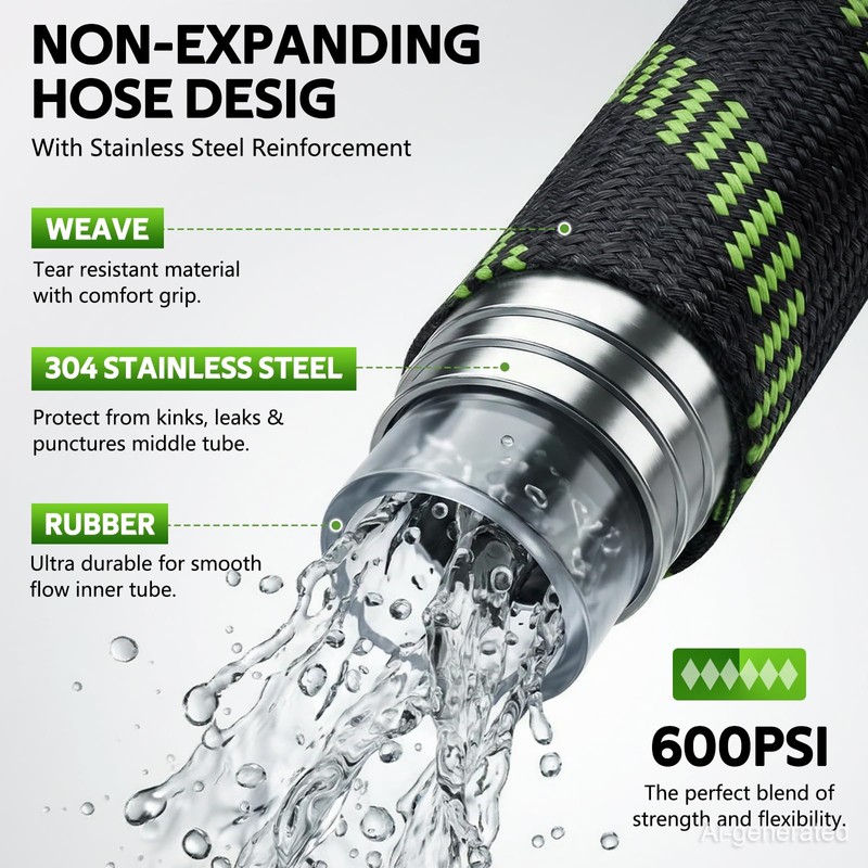 NON-EXPANDABLE Garden Hose 25 FT, Heavy Duty Steel Metal Flexible
