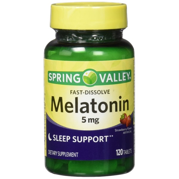 Spring Valley Melatonin Strawberry Flavor Dietary Supplement Fast-Dissolve Tablets, 5mg, 120 Count