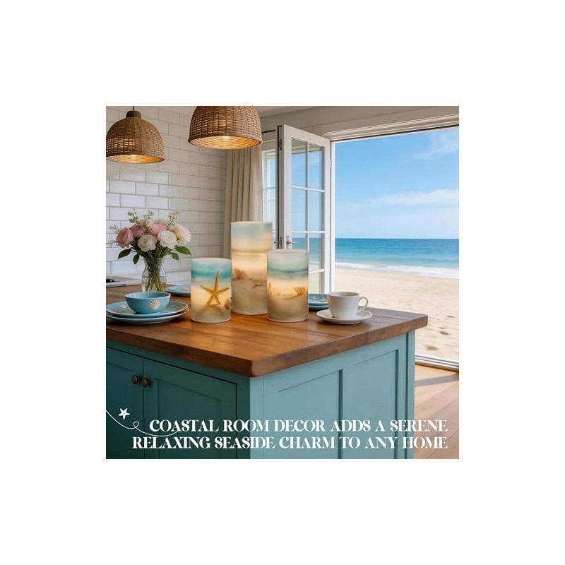 Beach Flameless LED Candles with Remote - Set of 3