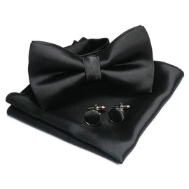 RBOCOTT Black Bow Tie Bowtie and Pocket Square with Cufflinks Sets for Men
