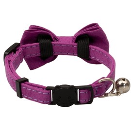Gyapet Cat Collar with Bow Tie Bell Breakaway Kitten Small Pet Safety Solid Wedding Basic Pure Color Suede Soft Adjustable [1pc] Purple