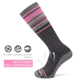 TurnWay 2 pares de calcetines de esquí 85% algodón para esquí, snowboard, actividades al aire libre de invierno para hombres y mujeres, Rosado, Small