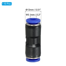 PATIKIL 10pcs 3/16" Push To Connect Fittings Plastic Air Line Hose Fittings Quick Release Pneumatic Connector Straight Union 2-Way Coupler for Tubing Blue