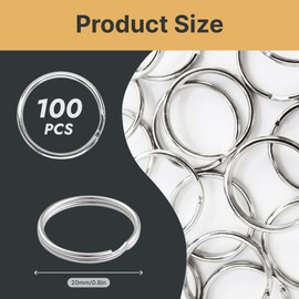 100 Pack Small Metal Split Key Rings 20mm, Round Keychain Loops for Crafting, Home Key Organization, Pet Tags, DIY Keychains, USB Drives, Durable Nickel-Plated Key Ring Hoops for Daily Use