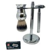 3 Piece Shave Set -- Safety Razor+ Chrome Pure Badger