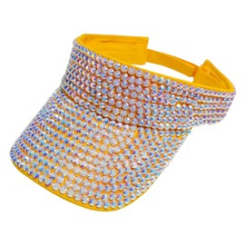 ASUITOFK Bling Rhinestone Sport Sun Visor Hats Adjustable Summer Cap Visor Caps for Men and Women Outdoor Hat Yellow