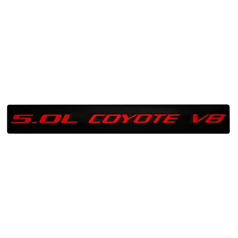 5.0L Coyote V8 RED on Black Highly Polished Real Aluminum