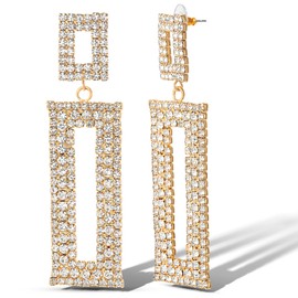 Jessica Simpson Rectangle Drop Earrings for Women - Gold-Tone Statement Earrings with Crystal Embellishments