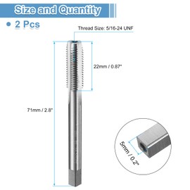 sourcing map 2pcs Hand Bottom Tap 5/16-24 UNF 2B Thread Bottoming Style Threading Taps High Speed Steel HSS6542 Straight Flutes Screw Tapping Tool