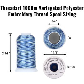 Threadart Variegated Polyester Embroidery Thread - 40wt - 1000m - 25 Colors Available - No. 1 - Denim