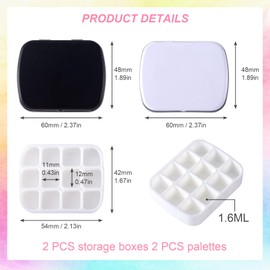 2 Pcs HINZIC Small Tin Box Mini Paint Palette 12-Wells Empty Watercolor Palette White&Black Travel Paint Storage Containers Mini Box for Palette Kids Adults Painting