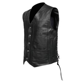 Royal Coalition Mens Retro Biker Motorcycle Vest Vintage Club Style Cowhide Rider Rocker Cafe Racer Leather Vest (M, Black)