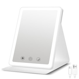 BACK KTCL RechargeableTravel Makeup Mirror with 2 Colours LED Illumination,Portable Illuminated Dimmable Touch Screen,Desktop Folding Beauty Mirror,Great for Gift Giving(Normal&Small 2PC)