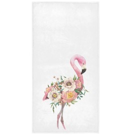Pfrewn Flamingo Flowers Hand Towels Tropical Bird Pink Hearts Small Bathroom Towel Ultra Soft Highly Absorbent Multipurpose Thin Towels for Hand Face Home Decor, 16x30 in