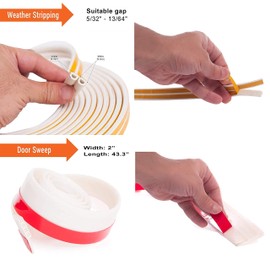 Weather Stripping Soundproof Doors, Windows – White Kit - 39 Feet Self Adhesive Weatherstrips & 43.3” Under Door Sweep – Wind, Dust, Draft & Insect Proof – Rubber Strips to Seal Door Cracks