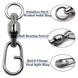 9KM DWLIFE Ball Bearing Swivel with Oval Split Rings - Snap Swivels Fishing Tackle Saltwater Freshwater 25pcs (3#)