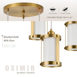 Osimir 3-Light Pendant Lighting, Brushed Gold Dining Room Chandelier Light Fixture Over Table with Milk Glass, Modern Cluster Hanging Lights for Kitchen Island Sink, OS-3014-3BGW