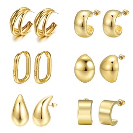 6 Pcs Gold Hoop Earrings Set Gold Plated Earrings Women Girls Lightweight Water drop Earrings Hypoallergenic Earrings Huggie Earrings Fashion Jewelry Gift 3