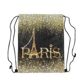 Homewish Eiffel Tower Drawstring Backpack, Black and White Bling Bling Sparkles Drawstring Bags, Yellow / Black