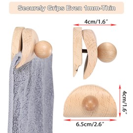 TOLIDA 4pcs Wall Mounted Tapestry Holders - Wood Blanket Hangers with Screws, Wall Clips for Rug Quilt and Other Textile, Half Round Clamps, Natural Wood Color