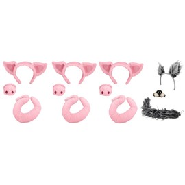 3 Pigs and Wolf Headband Tails Noses Costume Set, Pink/Gray, One Size