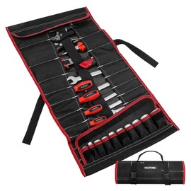 HAUTMEC 32-Pocket Tool Roll Bag, Heavy-Duty Wrench & Screwdriver Organizer, Water-Resistant Roll Up Tool Bag with Quick-Release Buckle and Reflective Strips, HT0069