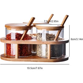 MIATTCLD Condiment Pots 3 Pcs Clear Seasoning Jars with Lid and Spoon, 280 ML/9.5 OZ Glass Spice Container with Bamboo Serving Tray, Kitchen Seasoning Storage Organizer for Salt Sugar Pepper