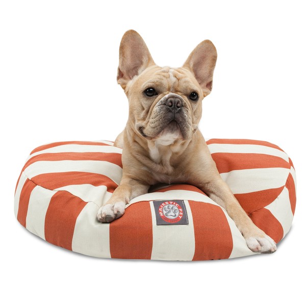 Burnt Orange Vertical Stripe Small Round Indoor Outdoor Pet Dog Bed With Removable Washable Cover By Majestic Pet Products