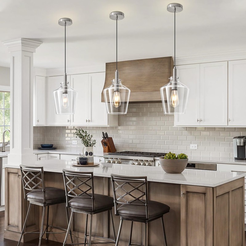 Vaziden Modern Glass Pendant Lighting for Kitchen Island, Farmhouse Nickel
