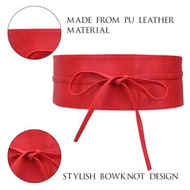 Trimming Shop Women's Obi Belt Soft PU Leather Waist Belt Bow Tie Wrap Around Cinch Bowknot Fashion Waistband for Wedding Dresses, Party Wear, 95mm Wide