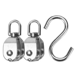 PATIKIL Double Pulley Block Load 77lbs M15 with S Hook, 2 Set 304 Stainless Steel Swivel Lifting Pulley Roller for Hanging Lifting