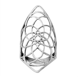 81stgeneration Women's 925 Sterling Silver Diamond Shaped Flower of Life Armour Long Ring
