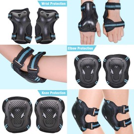 Protective Gear Set for Adult Youth, Knee Pads Elbow Pads Wrist Guards 6 in 1 for Skateboard, Rollerblade, Roller Skate, Bike, Scooter, Inline Skate, Bicycle, BMX