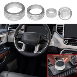 for Toyota Tundra 2022 2023 2024 2025 & Sequoia 2023 2024 2025 Interior Accessories Center Consoles Audio Switch Drive Volume Engine Start Stop Decor Trim Aluminum Alloy (Silver, 14 Inch Display)