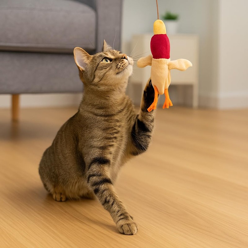 SPOT Skinneeez Stuffing-Free Forest Friends Cat Teaser Wand Toy with