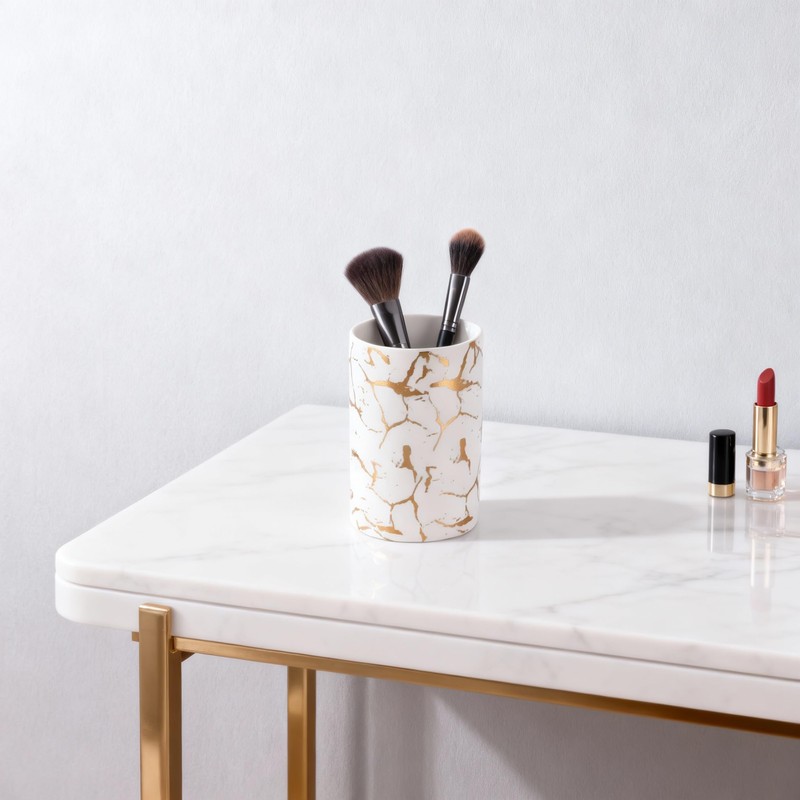 Gold Marble Bathroom Toothbrush Holder, Bathroom Black and White Ceramic