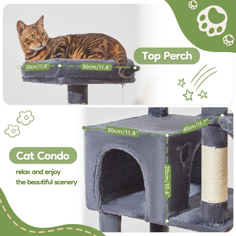 Taoqimiao MS042G Cat Tree,66-inch Large Cat Tower with Scratching Posts,
