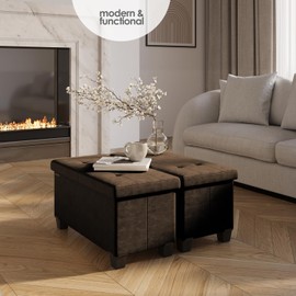 STORAGEBUD Storage Ottoman Bench with Bins, 30-in Storage Bench for Bedroom End of Bed, Folding Foot Rest Ottoman for Living Room Max 660lbs, Velvet Ottomans, Brown