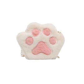 Cute Plush Cat Paw Shoulder Purse - Fluffy Crossbody Bag with Chain Strap for Girls & Women - Warm Casual Travel Storage & Shopping Bag