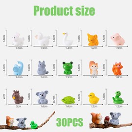 ZPSCXQ 30 Mini Resin Animals, Small Resin Animals Mixed for Miniature Garden Decor, DIY Crafts, Dollhouse Accessories, 1.6cm by 1.9cm Resins Figures