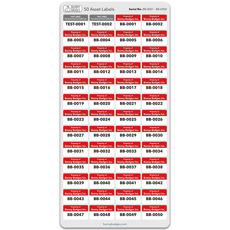 Custom Asset Tags - Asset Labels with Sequential Numbers -