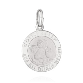NKlaus 13425 Small Guardian Angel Pendant 925 Silver 12 mm with Engraving of God Blessing, Sterling Silver