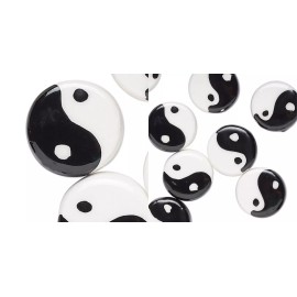 TMGP 10 Porcelain Black and White 15mm Yin Yang Symbol Flat Round Coin Beads