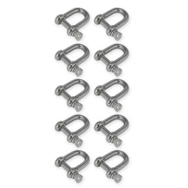 Tecklenborg Kegel GmbH Stainless Steel Shackles 5 mm Straight Rustproof Polished V4A AISI 316 Screw Bolts Wire Rope Connectors Chains & Ropes Outdoor Pack of 10