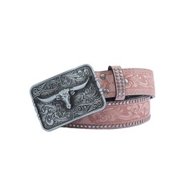 Verdusa Women's Western Belt Vintage PU Leather Square Buckle Waist Belt, Pink, 90