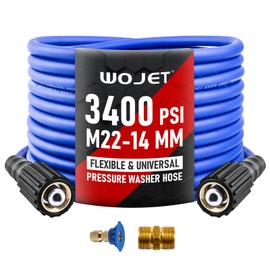 WOJET Pressure Washer Hose 25ftx1/4”, Ultra Flexible Power Washer Hose with M22 14mm Non-leak Thread Fitting, High Pressure Hose fits Electric Power Washers, Replacement Hose for Ryobi Models, 3400PSI
