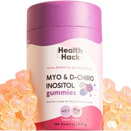 Health Hack Myo y D-Chiro Inositol Ratio 40:1 en Gomitas | 180 Gummies para 3 meses | 2500mg por porción |Suplemento Vitamina B8 para Mujeres Adultas | Sin: Azúcar, GMO, Colorantes Artificiales