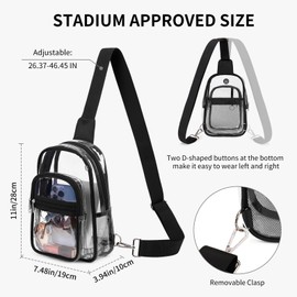 MOONBABY Clear Bag for Stadium Events, Clear Backpack Purse for Women Waterproof Crossbody Fanny Pack for Concert Football Sport Hiking Travel, Black Transparent
